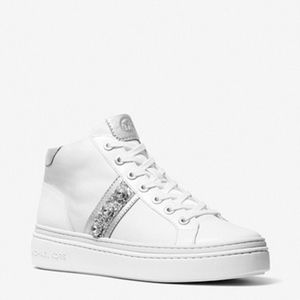MICHAEL KORS Chapman Embellished Leather and Canvas High-Top Sneakers